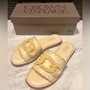 NIB Crown Vintage Erona Sandals - French Vanilla with Raffia Accent - Size 7.5M